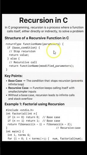 Master Recursion in C: Quick & Easy Guide! 🚀 #Shorts"#coding#programminglanguage#cprogramming#viral