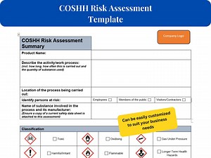 COSHH Risk Assessment Template | COSHH Risk Assessment Checklist | Control of Substances Hazardous to Health (COSHH) Assessment Form - Etsy