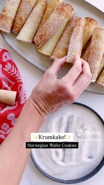 'Tis the season to make Krumkake (Norwegian rolled wafer cookies) with our classic Krumkake and Pizzelle Iron!✨❄️ Watch our full how-to video at the link in our bio and find the complete recipe on our website! ✨ #scandinavian #holiday #desserts #krumkake #tradition #nordicware