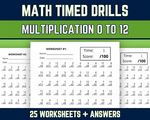 Multiplication Facts 0 to 12 Worksheets, Multiplying Practice Timed Drills, 3rd 4th 5th Grade, Elementary Math Speed Test, Printable PDF - Etsy