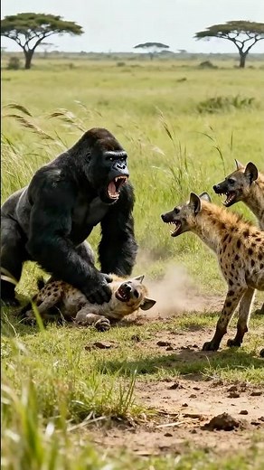 🦍 Baby Gorilla Chased by Hyenas — Alpha Gorilla Saves the Cub