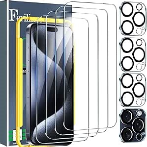 Ferilinso 3 Pack Screen Protector for iPhone 15 Pro Max, with 3 Pack Tempered Glass Camera Lens Protector, Phone Case Friendly Ultra Accessories Protector de Pantalla for Apple iPhone 15 Pro Max