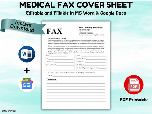 HIPAA Compliant Medical Fax Cover Sheet: Editable & Printable (digital Download) - Etsy