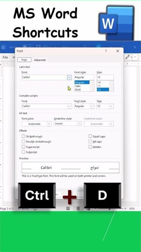 How to Open Font Dialogue box using Keyboard Shortcut Keys in MS Word Document