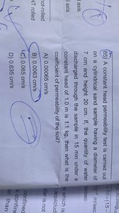 A constant head permeability test is carried out on a cylindric... | Filo
