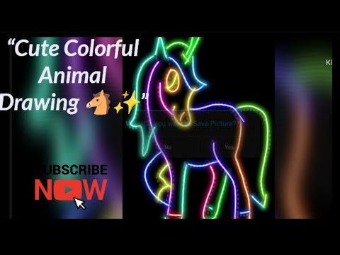 “Colorful Line Art | Cute Animal Cartoon Drawing on Black Background ✨🎨”