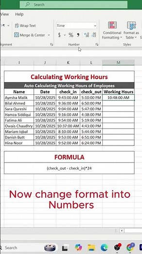 how to calculating working hours in excel #excel #exceltips #exceltricks #excelformula #computertech