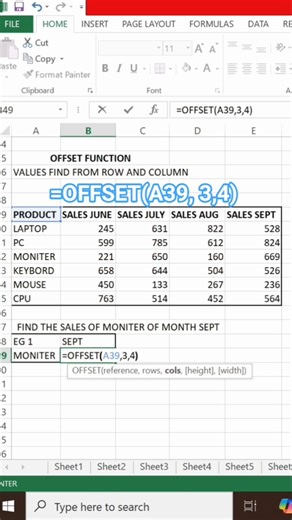How to use OFFSET Formula in Excel #shorts #short #shortsviral #shortsfeed #shortvideo#shortsyoutube
