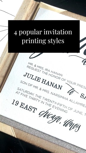 Wedding invitation overwhelm?! Choosing a printing style can feel like picking your favorite child (but with less crying hopefully!). This video breaks down 4 popular printing options: • Digital Printing: Budget-friendly and perfect for those popping colors! • Thermography: ✨ Classic raised lettering for an elegant touch. • Letterpress: Luxurious texture & elegance you can feel. • Foil Stamping: ✨Metallic shine for a seriously glamorous vibe. Which one speaks to your story? #weddinginvitations #