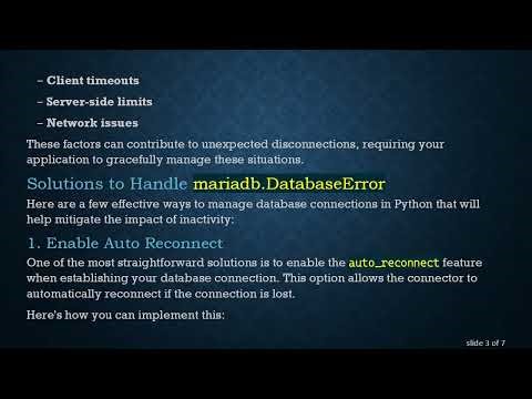 Resolving mariadb.DatabaseError in Python After Long Inactivity
