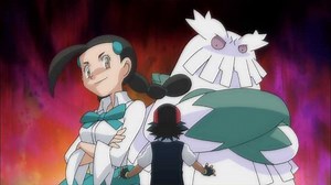 POV: You're Chimchar on an ice block, skating past your troubles. 🔥✌️ Watch as Ash battles Candice, the Snowpoint City Gym Leader and her very intimidating Abomasnow! | Pokémon