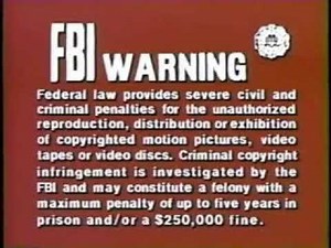 20th Century Fox FBI Warning screen and Warner Home Video logo