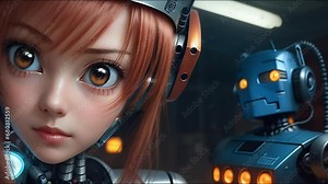 cute anime girl robot android futuristic character, ai concept