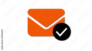 Message icon with tick mark indicates read status. Email icon with check sign indicates message status. Symbolizes message confirmation and successful delivery. Stock Video