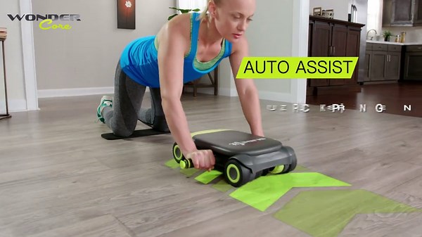 Wonder Core Ab Roller with Elbow Support and Automatic Rebound Technology for Core Workout and Strength Training, Four-wheeled abdominal training wheel, safe and quiet, Smart App