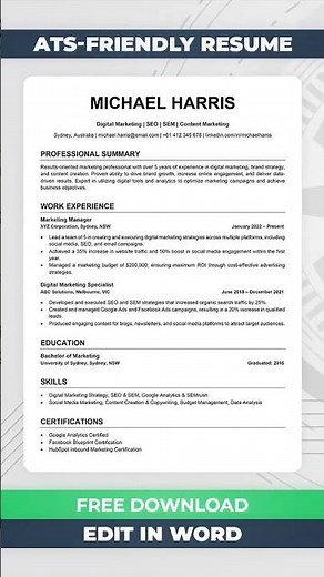 How to Edit a Resume in Word | ATS Resume Template | Free Download