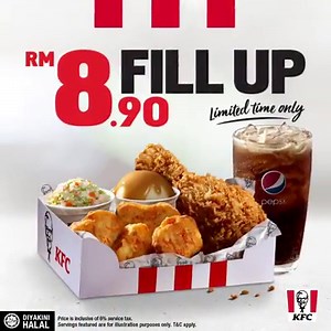 Looking for a hearty meal to fill your appetite? Satisfy your hunger with KFC Fill Up today at only RM8.90 at your nearest KFC outlet. | KFC