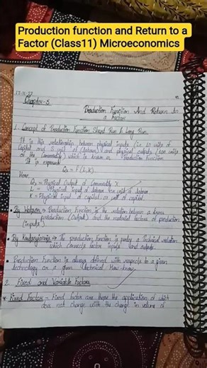 Production function and Return to a Factor (class11) Microeconomics notes #cbseboard #exam