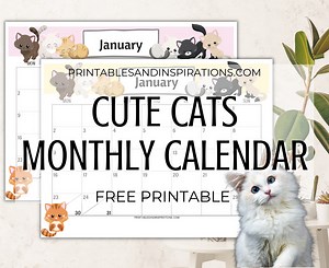 2026 Cute Cats Free Printable Monthly Calendar - Printables and Inspirations