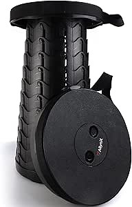 AllynX Adjustable Telescopic Folding Stool, 2022 Upgraded Portable Retractable Telescoping Stool, Collapsible, Heavy Duty, Lightweight Sturdy Seat for Adults Camping Hiking Travel Outdoor Black