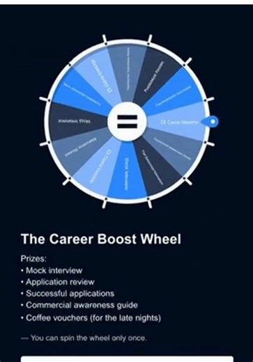 The Career Boost Wheel Prizes: • Mock interview • Application review • Successful applications • Commercial awareness guide • Coffee vouchers (for the late nights) #aspiringlawyer #tiktoklaw #lawstudent #trainingcontract #mockinterview