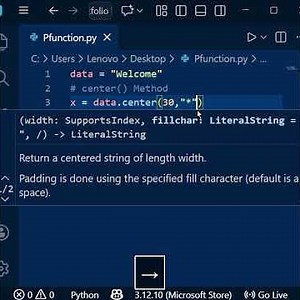 center() Method in Python | String Methods #pythontricks #shorts #python.