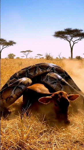 🐍 Giant Python Attacks a Cow in the African Savannah | Unreal Animal Encounter 😱 |