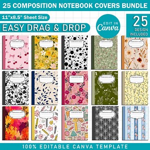 25x Composition Notebook Covers Bundle, Canva Editable Back to School Template, Printable Back to School Notebook Covers With Labels - Etsy