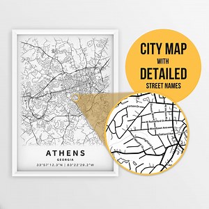Printable Map of Athens, Georgia, USA With Street Names - Instant Download \ City Map \ Travel Gift \ City Poster \ Road Map Print - Etsy