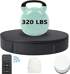 Prolee 360 Degree Rotating Turntable 12 Inch, 350lbs Capacity for Photography, Heavy Duty, Automatic Remote Control Display Platform with 5 Colour Surface Covers and Carry Bag