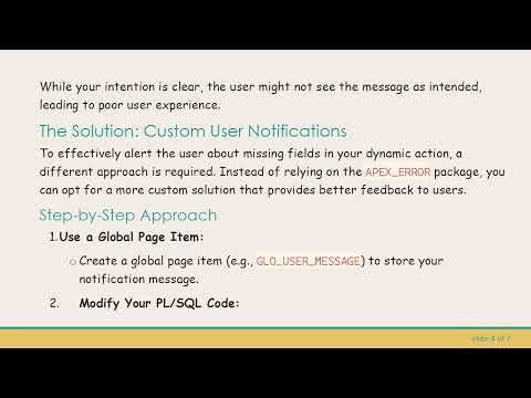Displaying User Messages in Oracle APEX from PL/SQL Dynamic Actions