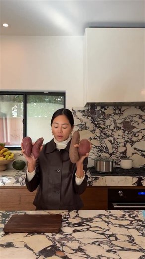 Aimee Song on Instagram: "Here’s how I make my caramelized baked sweet potatoes that went viral back when I was on YouTube. My favorite snack and go-to side dish. I still get so many DMs about my sweet potatoes till this day You need: Sweet potatoes Olive oil Sea salt Garlic powder Preheat your oven to 375°F. Scrub your potatoes and dry them very well. I like to cut them evenly, and since I don’t like wasting bowls or dishes, I do everything right on parchment paper. Add olive oil, a bit of salt