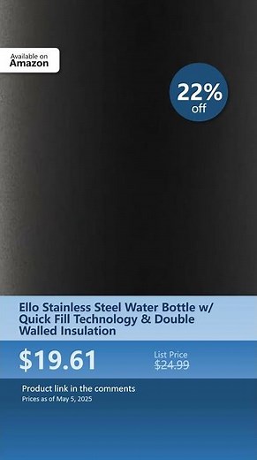 Ello Stainless Steel Water Bottle w/ Quick Fill Technology & Double Walled Insulation