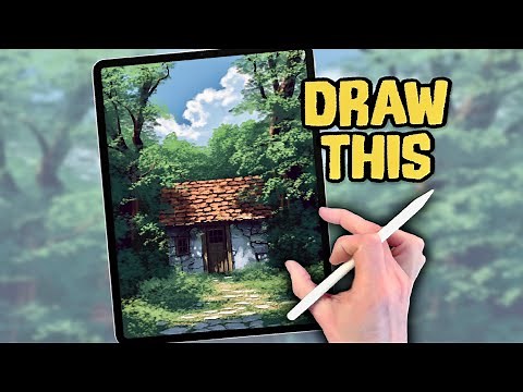PROCREATE Landscape DRAWING Tutorial in EASY Steps - Secret Forest Hut