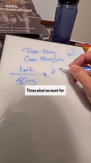 Ben Tacy on Instagram: "More med math. What you have x what you want. There’s multiple ways to do the same equation, because well it’s basic algebra, but this works best for me #ems #paramedic #emt #medic #medicine #medmath"
