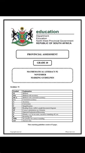 Grade 10 Mathematical Literacy Final Exam Memorandum