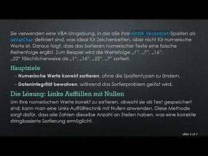 Wie man ADODB.Recordset Textfelder in VBA als numerisch sortiert