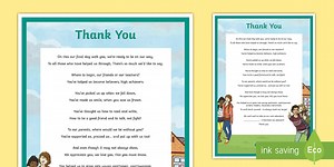 6th Class Graduation Thank You Poem