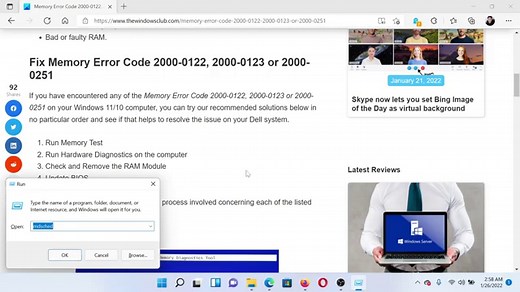 Memory Error Code 2000-0122, 2000-0123 or 2000-0251 on Windows 11