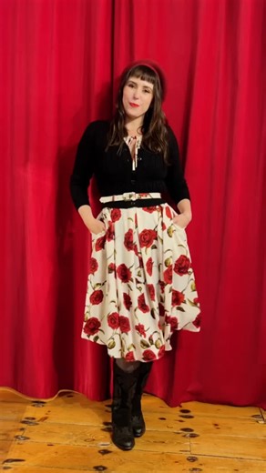 129 reactions |  Making this Rose Swing Dress cosy for Autunn/Winter is as easy as adding boots, a beret & a cardigan. I put the dress’s matching belt on top to break up the black & I love the contrasting textures. Do you prefer this styling or the more classic styling in the previous video? Everything is Deadly, except the cowboy boots. They are mine & so old I can’t remember where they are from. Sorry! #deadlyisthefemale | Deadly is the Female | Facebook