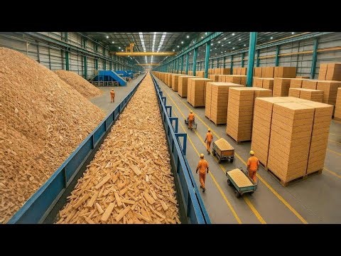 How Millions Of Particle Boards Are Made From Recycled Wood Scraps In Mass Production Lines