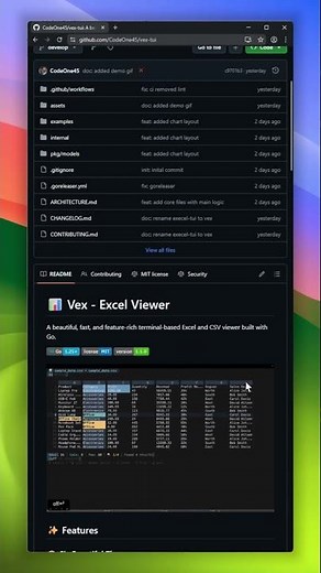 Vex — A beautiful Excel and CSV viewer built in Go. #github #excel #terminal