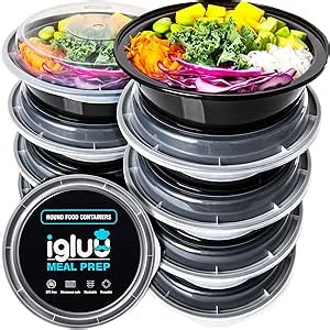 Igluu Meal Prep Containers Reusable (10 Pack) – Round Food Containers with Lids – Stackable, Microwave, Freezer & Dishwasher Safe – 28oz – 1 Compartment – BPA-Free