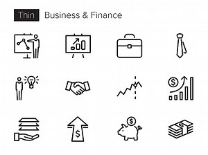 An outline vector icons set with business, finance, growth, money...