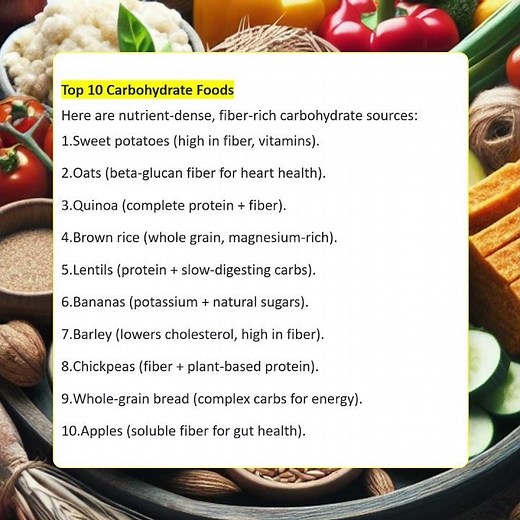 What are the top 10 carbohydrate foods?