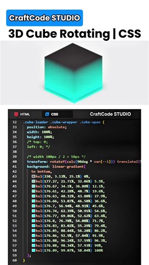 3D Cube Rotating | CSS | CraftCode STUDIO #coding #craftcodestudio #frontend #webdev #cssanimation
