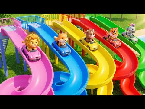 3D Animals Sliding Challenge | Elephant, Cow & Tiger Fun Cartoon Slide Game | Kids Adventure Video