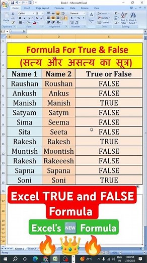 Excel TRUE and FALSE Formula | TRUE or False Formula use in Excel #exceltricks #raushantypingmaster