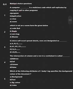 Q-II Multipal choice questionsA computer  is a malicious code ... | Filo