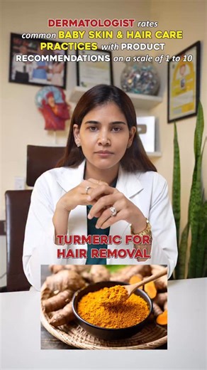 Dr. Priyanka Reddy | MBBS MD DVL on Instagram: "Applying turmeric on a baby’s skin can irritate the delicate barrier and does not truly remove hair. It may also trigger contact dermatitis, especially with repeated use. Daily moisturising supports the immature skin barrier and reduces dryness, irritation, and eczema risk. Well-hydrated skin is more resilient and less prone to rashes. Oil massage just before a bath can soften the skin and make cleansing gentler. Leaving oil overnight can block por